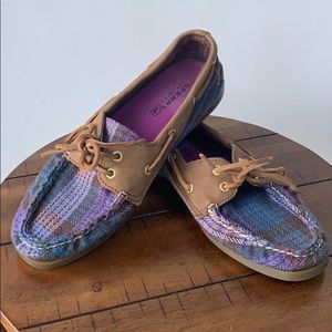 Sperry top sider purple and blue plaid 8.5
